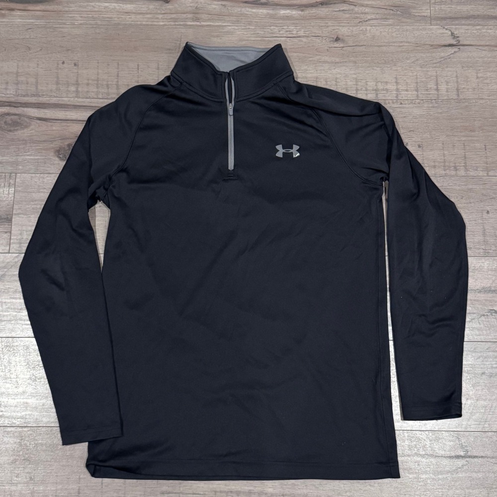 Men's Under Armour 1/4 Zip Long Sleeve Shirt Black Small Grey Mock Neck Sporty